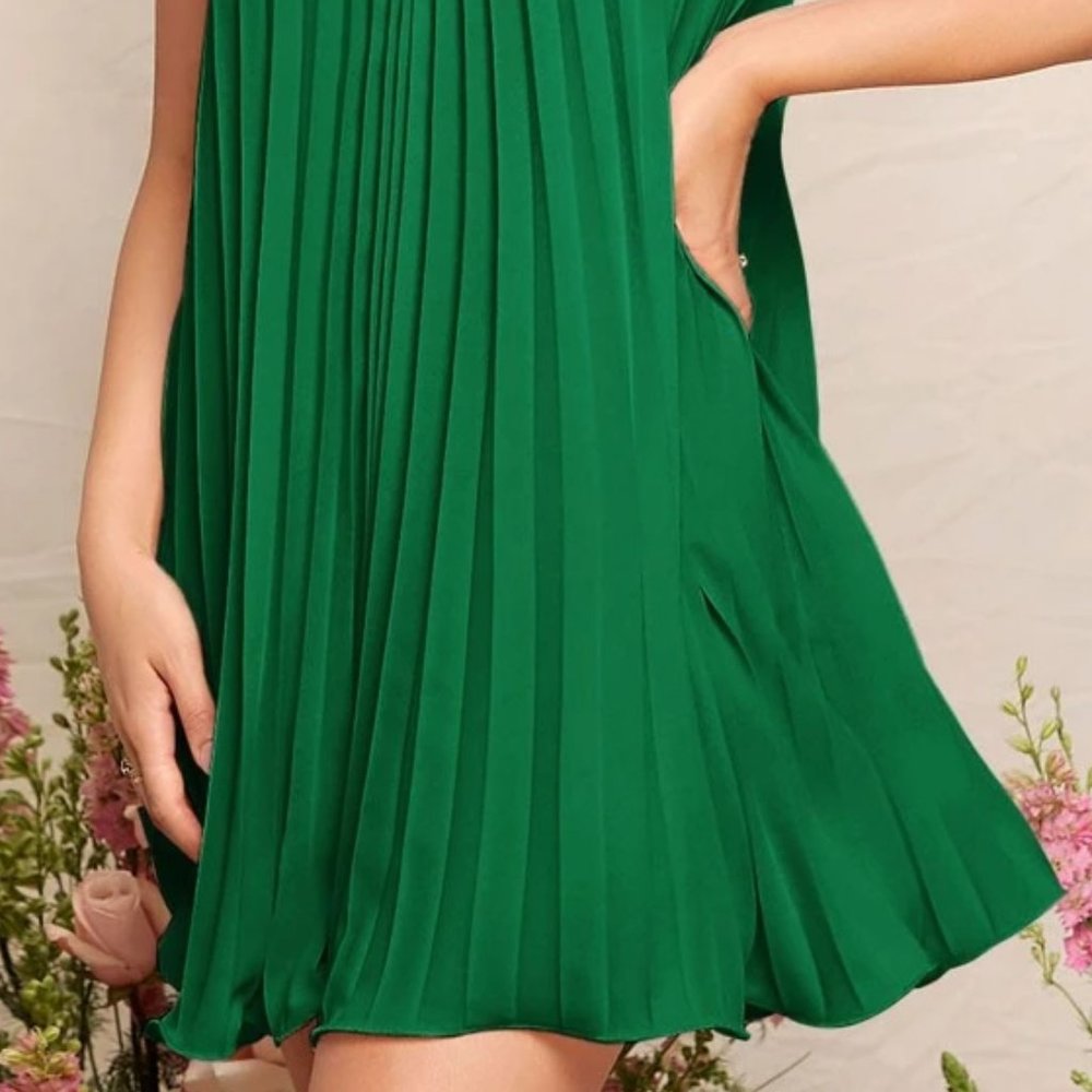 GREEN Pleated Mini Dress contemporary - Picture 5 of 5